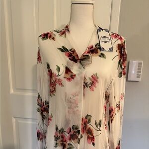 Silk blouse white with floral